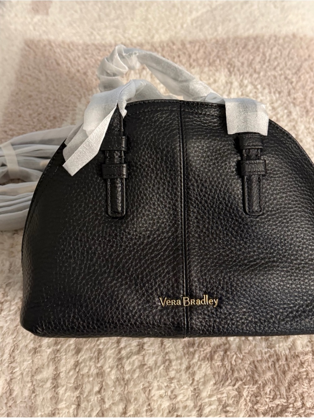 Vera Bradley Black Pebbled Leather Satchel Crossbody Bag New